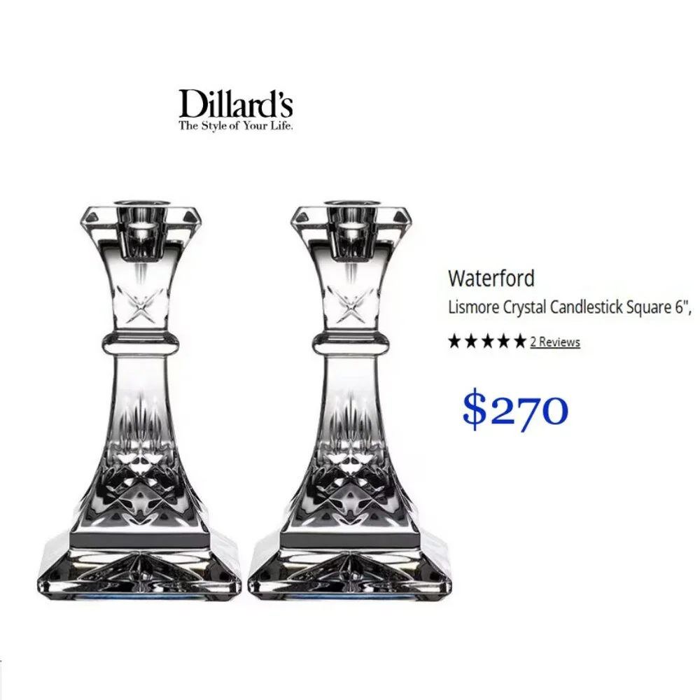 WATERFORD LISMORE CRYSTAL CANDLE HOLDER SQUARE BASE CRAFTED 6